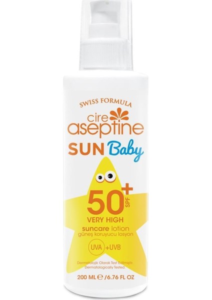 Sun Baby SPF50+ Lotion 200ML +Cire Aseptine Havuçlu + Kakaolu 2spf Güneş Yağı 100 Ml+Sunmarine Spf 50 Faktör Güneş Kremi