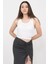 Kadın Beyaz Transparan Basic Fitilli Crop Örme Atlet 2