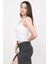 Kadın Beyaz Transparan Basic Fitilli Crop Örme Atlet 3