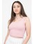 Kadın Pembe Basic Fitilli Crop Örme Atlet 1