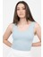 Kadın Açık Mavi Basic Fitilli Crop Örme Atlet 1