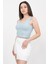 Kadın Açık Mavi Basic Fitilli Crop Örme Atlet 2