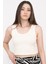 Kadın Ekru Basic Fitilli Crop Örme Atlet 1