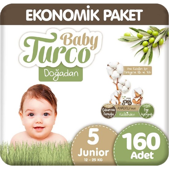 Baby Turco Doğadan 5 Beden 12-25 kg Ekonomik Paket 160'lı