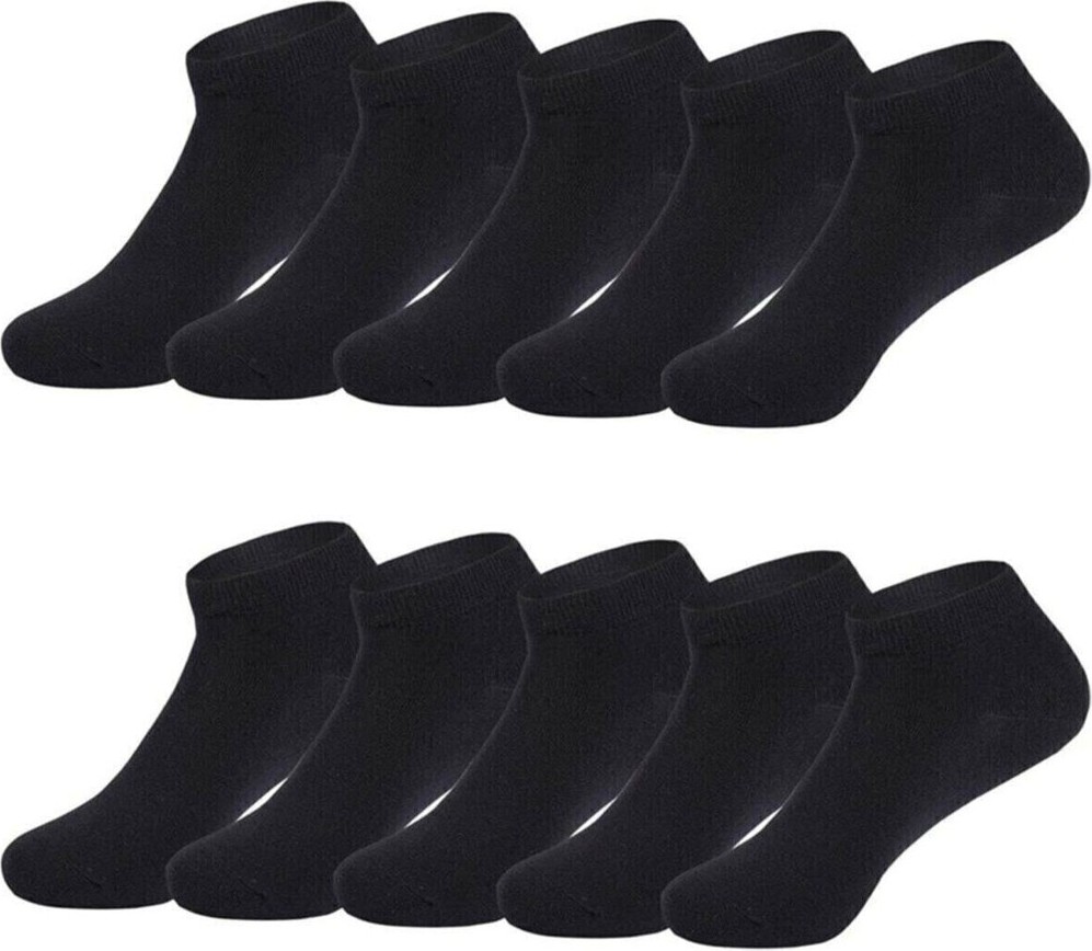 Sockshion Siyah Pamuklu Bilek Boy Patik Çorap 10'Lu Ekonomik Paket