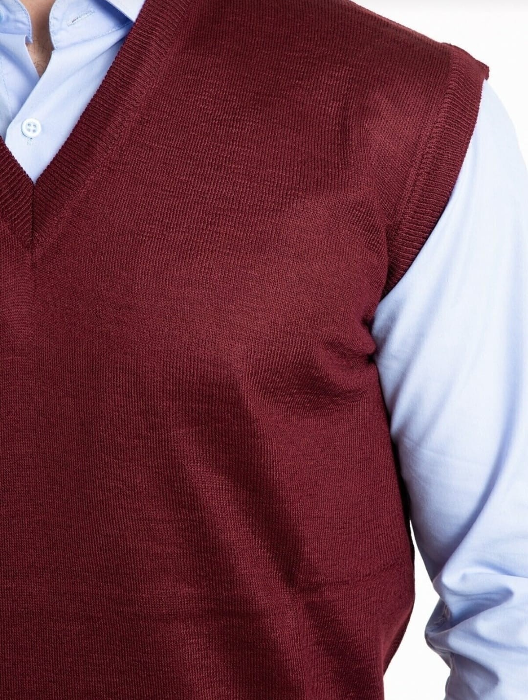 Fresh Moda Erkek Bordo V Yaka Ince Yün Triko Örgü Baba Süveter görsel 3
