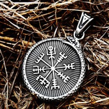 Vikings Çift Taraflı Kullanım Viking Güç Simgesi - Pusula Kolye -Valknut - Vegvisir Viking Kolye