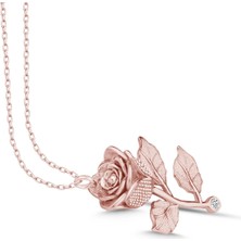 Diamine Gümüş Kolye Pırlanta Kolye (Gül Kırmızı)