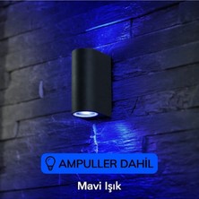 Mavi Işık Ledli Siyah Kasa Çift Yönlü Dekoratif Iç ve Dış Mekan Duvar Apliği