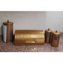 Kocher Mutfak Seti Ekmeklik Peçetelik 2 Adet Kavanoz Saklama Kabı Gold