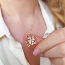 Vaoov 925 Ayar Gümüş Baget Taşlı Yonca Kolye