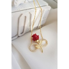 Vaoov 925 Ayar Gümüş Sonsuzluk Kırmızı Gül Kolye