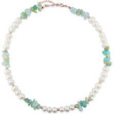 Vaoov 925 Ayar Gümüş Inci ve Amazonit Taşlı Kolye