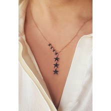 Vaoov 925 Ayar Gümüş Siyah Taşlı Yedi Yıldızlı Kolye