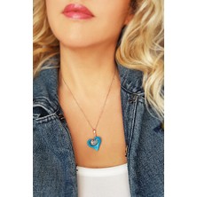 Vaoov El Yapımı Murano Camı Kalp Gümüş Kolye