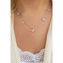 Vaoov Vaoov 925 Ayar Gümüş Beyaz Taşlı Kelebek Kolye