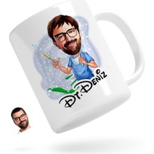 BK Kişiye Özel Erkek Diş Hekimi Karikatürlü Beyaz Kupa Bardak-4