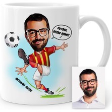 BK Kişiye Özel Futbolcu Sarı Kırmızı Karikatür Beyaz Kupa Bardak - 1