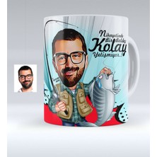 BK Kişiye Özel Bay Balıkçı Karikatürlü Beyaz Kupa Bardak - 1