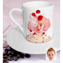 BK Kişiye Özel Kadın Soyut Karikatürlü Türk Kahvesi Fincanı-2