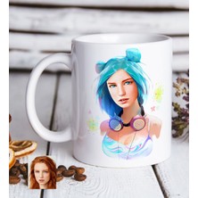 BK Kişiye Özel Kadın Soyut Karikatürlü Beyaz Kupa Bardak-23