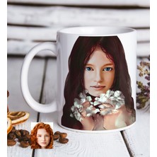 BK Kişiye Özel Kadın Soyut Suluboya Tasarımlı Beyaz Kupa Bardak-3