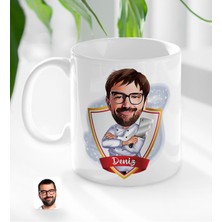 BK Kişiye Özel Isimli Erkek Kasap Karikatürlü Beyaz Kupa Bardak-1