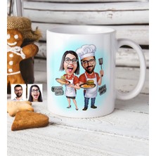 BK Kişiye Özel Aşçı Çift Karikatür Beyaz Kupa Bardak