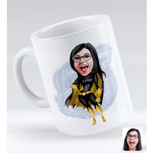 Bk Gift Kişiye Özel Kadın Süper Kahraman Karikatürlü Beyaz Kupa Bardak-3