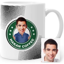 BK Kişiye Özel Kahve Logolu Karikatür Beyaz Kupa Bardak - 1A