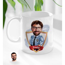 BK Kişiye Özel Isimli Erkek Polis Karikatürlü Beyaz Kupa Bardak-1