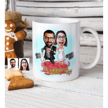 BK Kişiye Özel Gelin Damat Karikatür Beyaz Kupa Bardak - 10