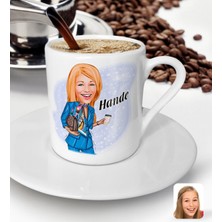 BK Kişiye Özel Kadın Moda Ikonu Karikatürlü Türk Kahvesi Fincanı-5