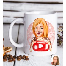 BK Kişiye Özel Kadın Youtuber Karikatürlü Beyaz Kupa Bardak-1