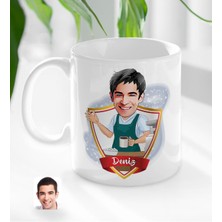BK Kişiye Özel Isimli Barista Karikatürlü Beyaz Kupa Bardak-2