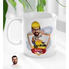 BK Kişiye Özel Isimli Erkek Yol Mühendisi Karikatürlü Beyaz Kupa Bardak-1