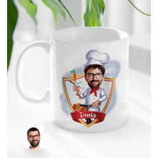 BK Kişiye Özel Isimli Erkek Chef Karikatürlü Beyaz Kupa Bardak-1