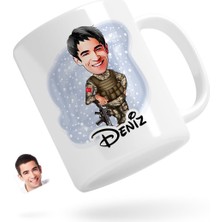 BK Kişiye Özel Asker Karikatürlü Beyaz Kupa Bardak-2