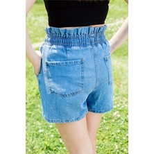 Gils Butik Beli Lastikli Mavi Şort