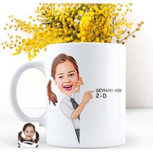 BK Kişiye Özel Kız Öğrenci Karikatürlü Beyaz Kupa Bardak - 3