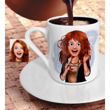 BK Kişiye Özel Barbie Bebek Karikatürlü Türk Kahvesi Fincanı-8
