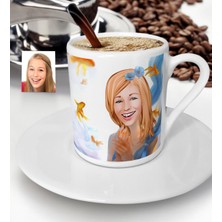 BK Kişiye Özel Kadın Soyut Karikatürlü Türk Kahvesi Fincanı-9