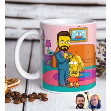 BK Kişiye Özel The Simpsons Baba Kız Figürlü Beyaz Kupa Bardak-1