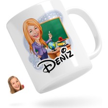 BK Kişiye Özel Kadın Öğretmen Karikatürlü Beyaz Kupa Bardak-1