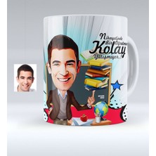 BK Kişiye Özel Bay Öğretmen Karikatürlü Beyaz Kupa Bardak - 2
