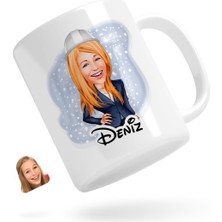 BK Kişiye Özel Kadın Mühendis Karikatürlü Beyaz Kupa Bardak