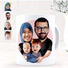 BK Kişiye Özel Aile Karikatürlü Beyaz Kupa Bardak - 4