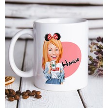 BK Kişiye Özel Kadın Moda Mini Fare Karikatürlü Beyaz Kupa Bardak-1