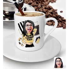 BK Kişiye Özel Kadın Moda Ikonu Karikatürlü Türk Kahvesi Fincanı-6