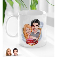 BK Kişiye Özel Isimli Sevgililer Karikatürlü Beyaz Kupa Bardak-86